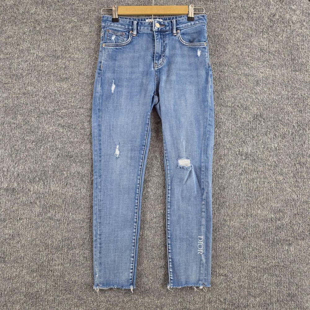 Christian Dior Jeans Women 28 Slim Straight Distressed Crop Light Wash Designer